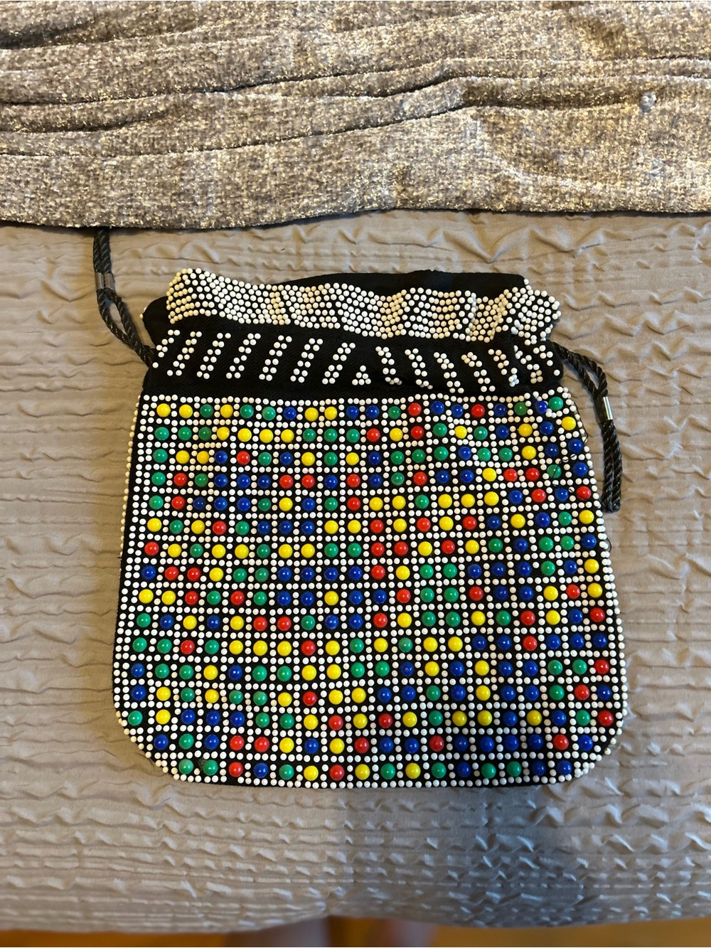 60’s/70’s Vintage Beaded Reversible Candy Dot Multi Color Purse Cinch Handbag - Picture 3 of 5